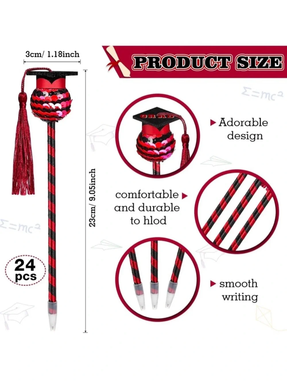 15 Graduation Pens Cap Ballpoint Pens Tassels Red Party Favors Lot